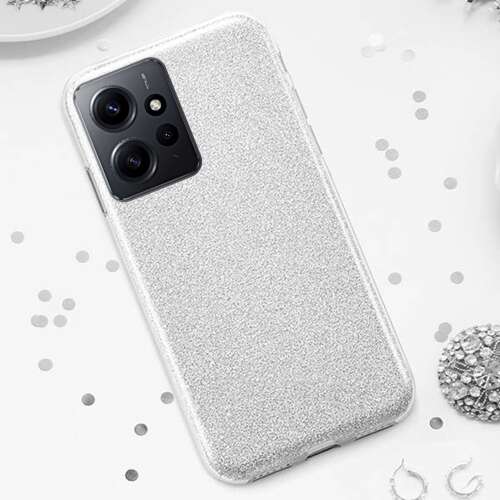 Shining Case tok Xiaomi Redmi Note 12 4G-hez, ezüst csillogó telefontok, védőburkolat, hátulnézet 