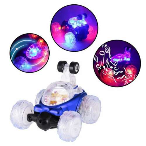 Cseles távirányítós mutatványos autó fényekkel és zenével, kék