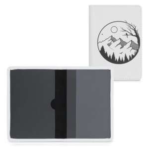 Kwmobile držiak na autodokumenty s dizajnom hôr, biela ekologická koža, predný a zadný pohľad - Doplnky oblečenia