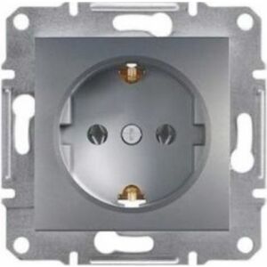Schneider Asfora steel finish wall socket, 2P+F, durable and safe power outlet - Schneider Socket & Outlet