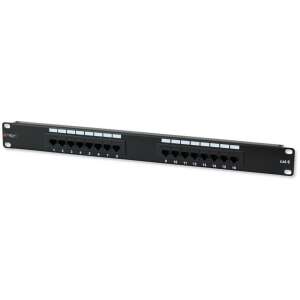 Techly Pro 19 Zoll 16 Port Cat.6 UTP Patch Panel, schwarz, Vorderansicht - Technische Artikel & Elektronik