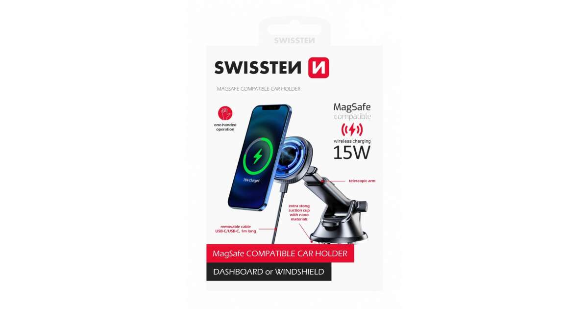 Swissten 65010610 MagSafe Handy Autohalterung/Ladegerät - Schwarz