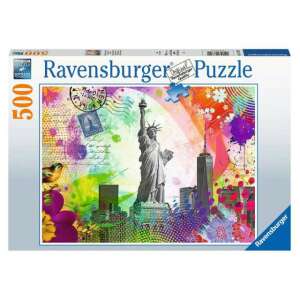 Puzzle Ravensburger 500 elementów przedstawiające kolorową pocztówkę z Nowego Jorku z Statuą Wolności - Ravensburger Puzzle
