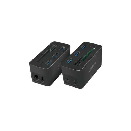 LogiLink UA0370 60W Uniwersalna stacja dokująca, 10-w-1 koncentrator USB-C z 3x USB-A, HDMI, Ethernet, czytnikiem kart SD/MicroSD/CF
