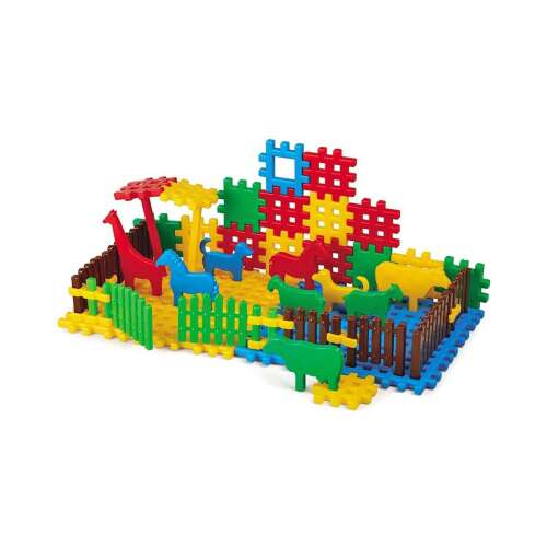 Marioinex 50 darabos építő készlet állatkerti állatokkal, köztük zsiráffal, elefánttal, oroszlánnal és még sok mással