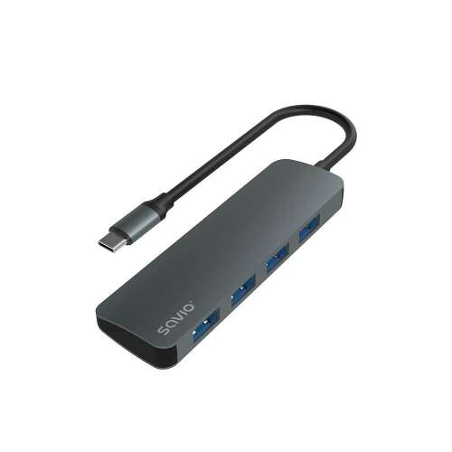 Savio AK-54 Hub USB-C 3.1, 4 porturi, gri, hub USB, transfer de date, laptop, computer, periferice
