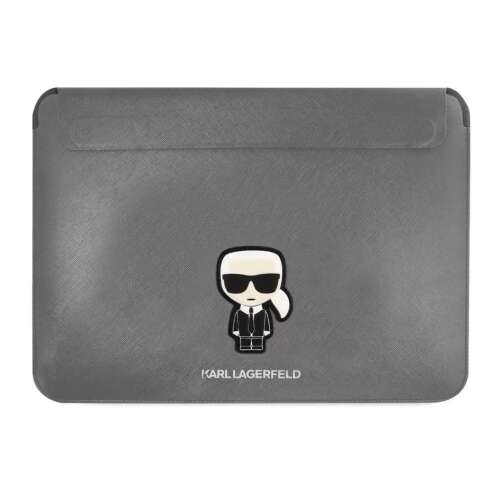Husa pentru laptop Karl Lagerfeld Saffiano Ikonik 16 inci, Gri, Vizualizare din față