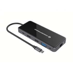 Conceptronic DONN15G Hub USB Type-C 3.2, hub cu 12 porturi cu HDMI, VGA, USB-C PD, USB-C date, USB 3.0, USB 2.0, SD, TF, GbE, AUX - Conceptronic Docking stations