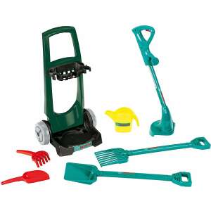 Zestaw do zabawy Theo Klein Bosch Garden Cart z narzędziami dla dzieci, w tym grabiami, łopatą, konewką i zabawkową kosiarką - Klein