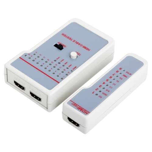 LogiLink HDMI cable tester, white, two units, one with two HDMI ports, one with one HDMI port, for testing HDMI cables
