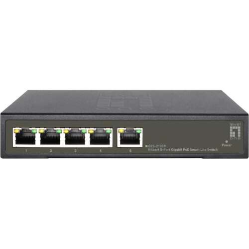 LevelOne GES-2105P Hilbert Gigabit Switch, 5 portos Gigabit PoE Smart Lite switch, elülső nézet