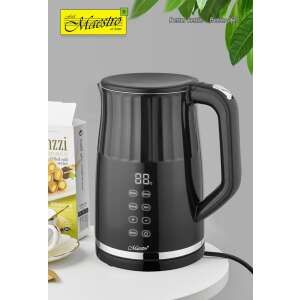 Elektryczny czajnik Maestro MR-039 o pojemności 1,7 l w kolorze czarnym i ze stali nierdzewnej z wyświetlaczem cyfrowym - Czajnik, Opiekacz do kanapek, Blender, Toster i Wirówka i prasa do owoców