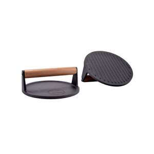 Presă pentru burgeri din fontă cu mâner din lemn, diametru 18 cm, pentru grătar și gătit - Perfect Home