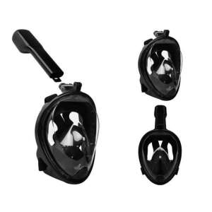 Snorkel búvármaszk sznorral, fekete, 180 fokos látómező, GoPro tartóval, különböző szögből készült képek kollázsa - Búvárkodás