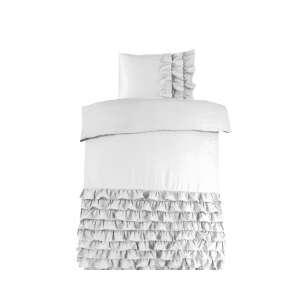 Fehér fodros pamut ágynemű garnitúra 140x220 - Díszpárna