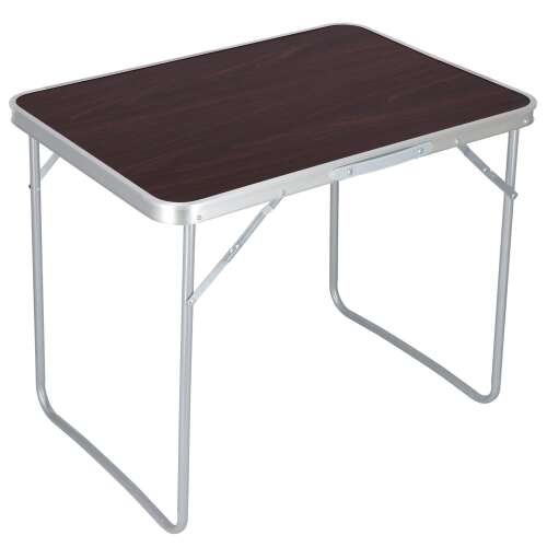 Springos folding table, dark brown, silver, camping table, picnic table, portable table