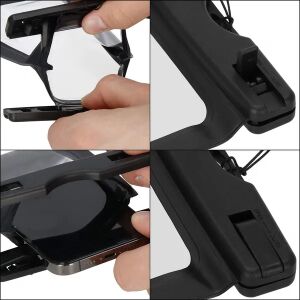 Collage von Details und Verwendung der wasserdichten Springos-Handyhülle - Handyhüllen