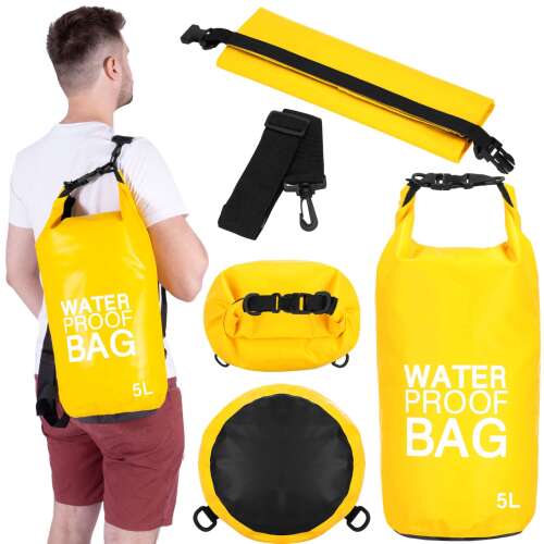 Springos vízálló táska, sárga, 5L, vállpánttal, hátizsákként is hordható, kollázs