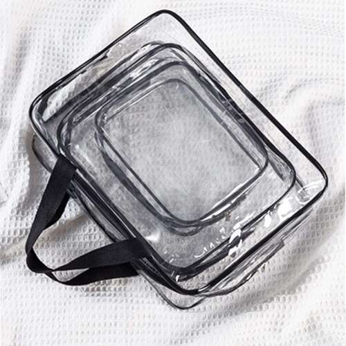 Springos travel organizer set of 3, clear PVC bags with black zippers and handles