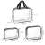 Springos travel organizer set of 3, clear PVC bags with black zippers and handles, showing dimensions