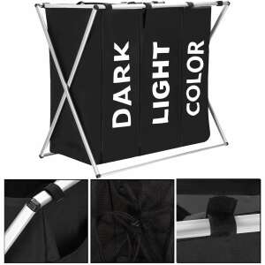 Springos 3-compartment laundry hamper with dark, light, and color labels - Laundry Basket