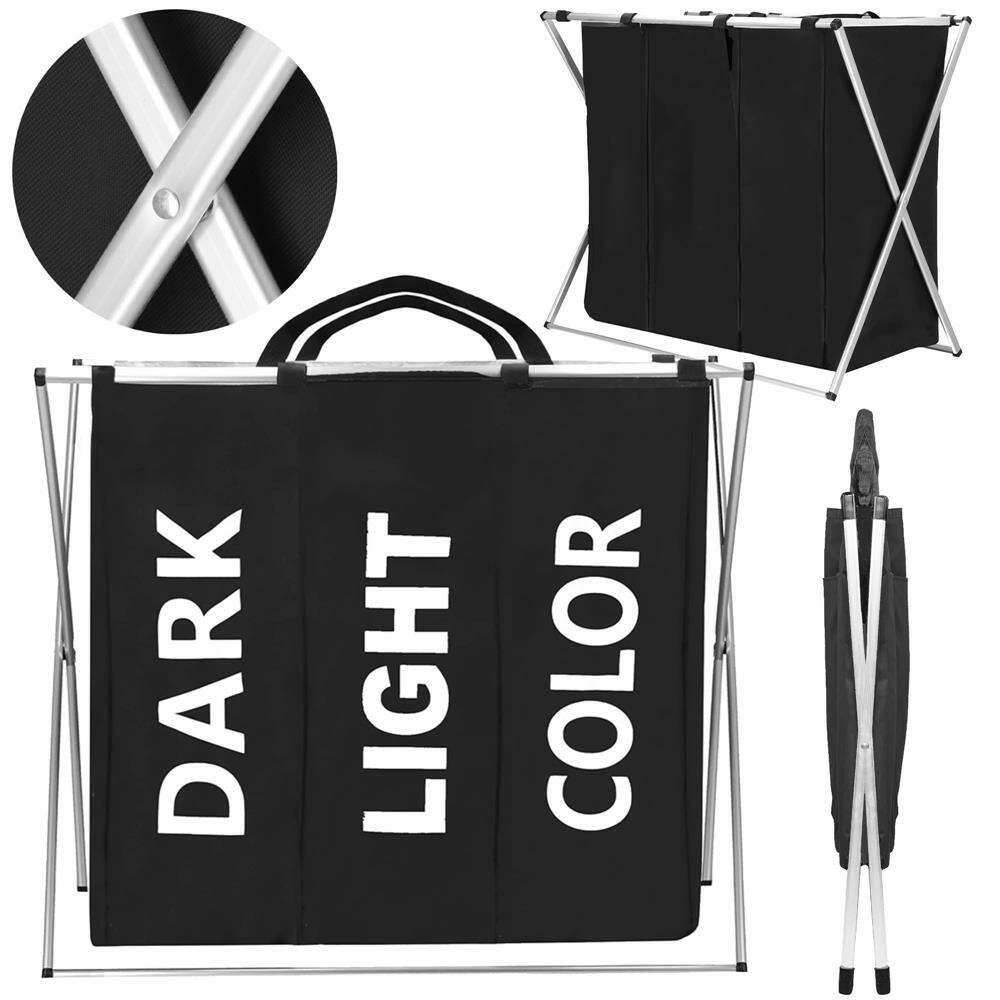 Springos Szennyeskosár, 3 rekeszes, 146L - Fekete, Ezüst