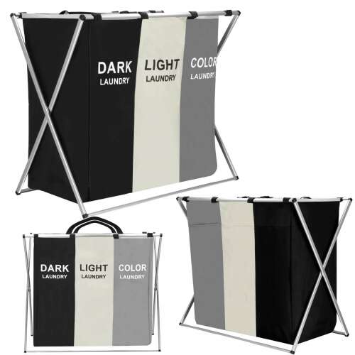 Cos de rufe cu 3 compartimente, cadru aluminiu, 68x40x60cm, 146 litri 73158628