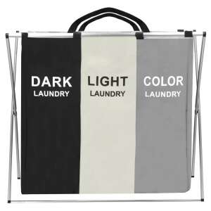 Springos 3-compartment laundry hamper with black, white, and gray fabric bags - Laundry Basket