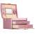 Springos jewelry box, pink, with gold accents, open, showing interior compartments and drawers, side view