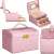 Springos pink jewelry box with handle, multiple angles