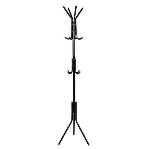 Black metal standing coat rack with 12 hooks, Springos