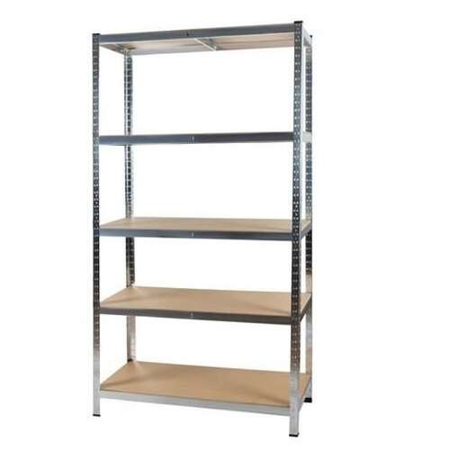 5 polcos fém állvány, 180x90x40 cm, nagy teherbírású, galvanizált acél, MDF polcok, csavarmentes összeszerelés