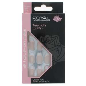 Set 24 Unghii False ROYAL Glue-On Nail French Coffin, Adeziv Inclus 2 g