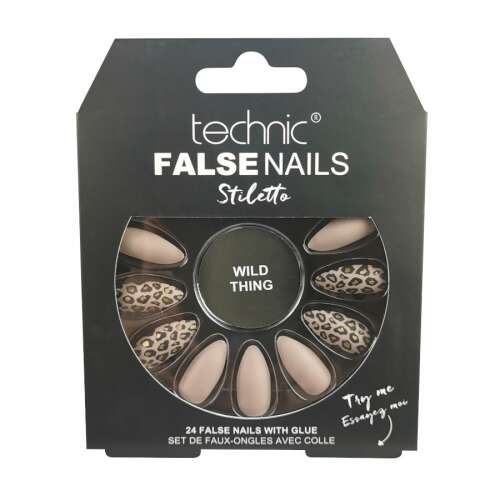 Set 24 unghii false, cu adeziv inclus, Technic, False Nails, Stiletto, Wild Thing