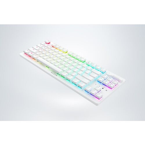 Kutni pogled na Razer DeathStalker V2 Pro TKL bijelu bežičnu tipkovnicu