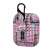TERRATEC AIR Box Apple AirPods Protection Case Fabric Pepita 306853, side view, pink and brown pattern, with carabiner