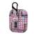 TERRATEC AIR Box Apple AirPods Protection Case Fabric Pepita 306853, side view, pink and brown pattern, with carabiner