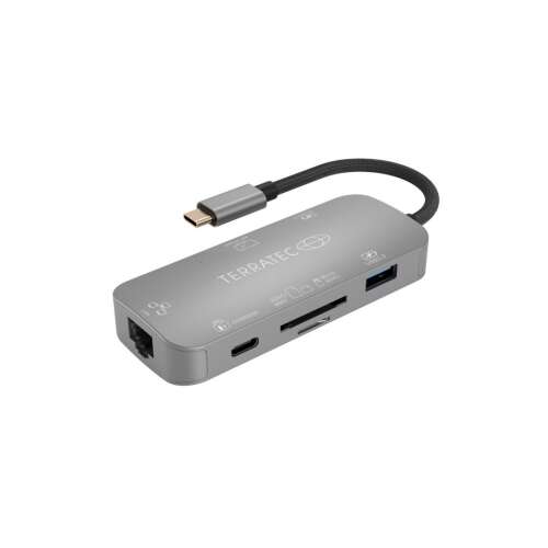 USB-C адаптер Terratec Connect C8 с HDMI, 2x USB 3.0, четец на карти и RJ45 мрежов конектор