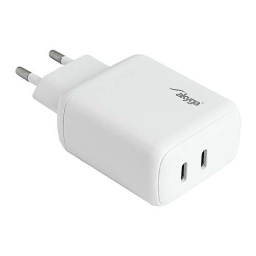 Akyga AK-CH-19 Зарядно за стена с 2 USB-C порта, 40W, с Quick Charge 3.0 и Power Delivery 3.0, бяло