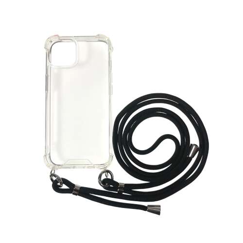 iPhone 14 Pro klares TPU+PC Case mit schwarzem Lanyard, Handyhülle mit Nackenschlaufe, transparentes Handycase mit Lanyard