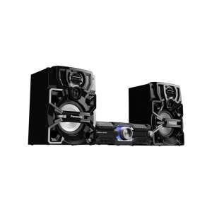 Sistem HiFi Panasonic SC-AKX710E-K, negru, vedere din unghi, difuzoare și unitatea principală - Sisteme mini HiFi