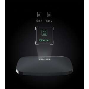 Ajax Hub 2 4G BL fekete vezeték nélküli behatolásjelző központ, kettős SIM kártya foglalattal és ethernet csatlakozással - Ajax