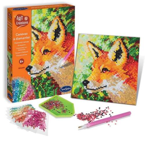 Sentosphere Art Creations Diamond Canvas Fox, diamond painting kit for kids, create a sparkling fox picture with rhinestones