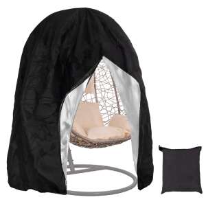 Springos Hanging Egg Chair Cover, black with silver lining, 115x190 cm, waterproof, frost-proof, UV protection, with drawstring and storage bag - Springos