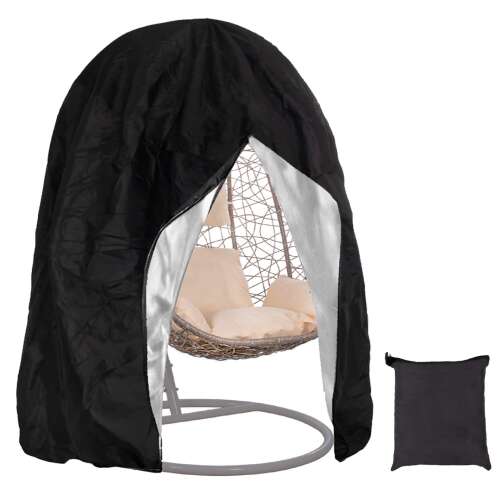 Springos Hanging Egg Chair Cover, black with silver lining, 115x190 cm, waterproof, frost-proof, UV protection, with drawstring and storage bag