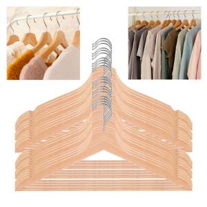 Springos wooden hangers, 20 pack, chrome hooks, brown - Springos