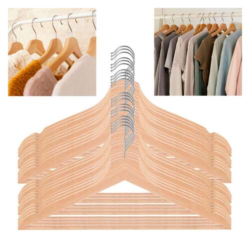 Springos wooden hangers, 20 pack, chrome hooks, brown