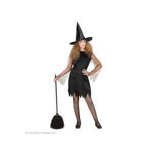Czarny kostium czarownicy dla dziewczynek, rozmiar 128, zawiera sukienkę, kapelusz i pasek - Widmann