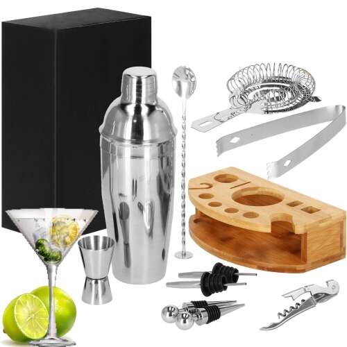Springos 12-piece cocktail shaker set with accessories and bamboo stand