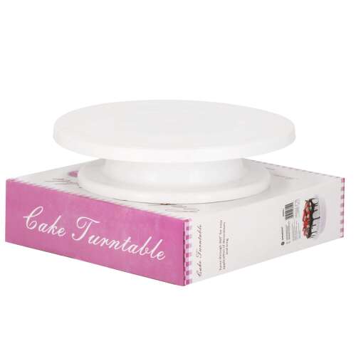 White plastic cake turntable, 23 cm diameter, for decorating and frosting cakes